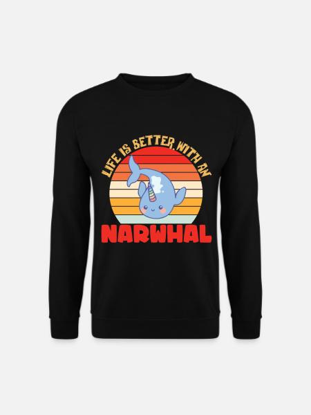 Narwal Einhorn Wal Geschenk - Unisex Pullover - Schwarz