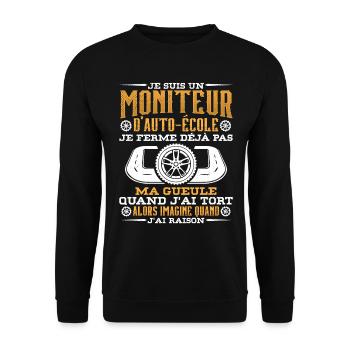 Moniteur De Conduite Moniteur D'Auto-École - Sweat-shirt Unisexe - noir - Devant - Alina (178cm) & Michal (187cm)