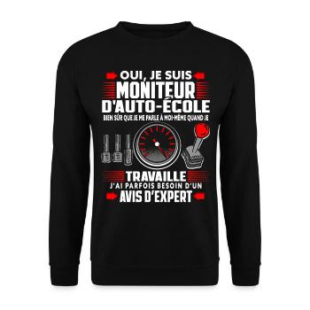 Moniteur De Conduite Moniteur D'Auto-École - Sweat-shirt Unisexe - noir - Devant - Alina (178cm) & Michal (187cm)