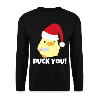 Canard vous! Canard de Noël avec mème au couteau - Sweat-shirt Unisexe - noir - Devant - Alina (178cm) & Michal (187cm)