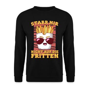Pommes Frites | Starr mir nicht auf die Fritten | - Unisex Pullover - Schwarz - Vorne - Alina (178cm) & Michal (187cm)