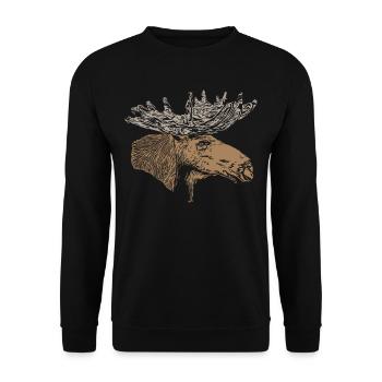 Elch Tier Motiv Aufdruck - Unisex Pullover - Schwarz - Vorne - Alina (178cm) & Michal (187cm)