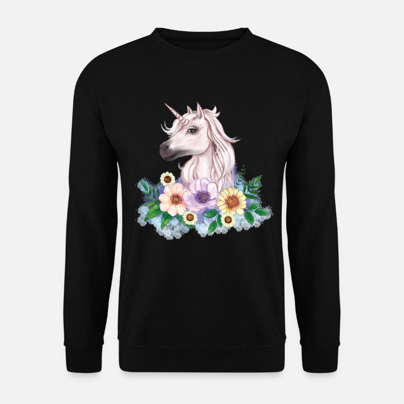 Einhorn mit Blumen - Unisex Pullover - Schwarz