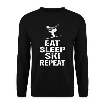Eat Sleep Ski Repeat - Unisex Pullover - Schwarz - Vorne - Alina (178cm) & Michal (187cm)