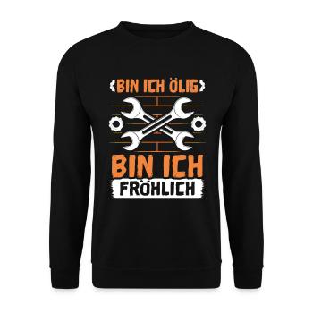 Bin Ich Ölig bin ich Fröhlich - Unisex Pullover - Schwarz - Vorne - Alina (178cm) & Michal (187cm)