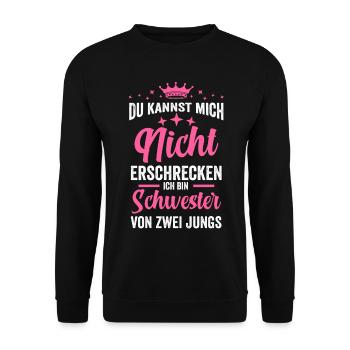 Schwester von zwei Jungs - Unisex Pullover - Schwarz - Vorne - Alina (178cm) & Michal (187cm)