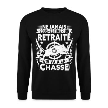 Retraité Chasseur Retraite Plan Sanglier Chasse - Sweat-shirt Unisexe - noir - Devant - Alina (178cm) & Michal (187cm)