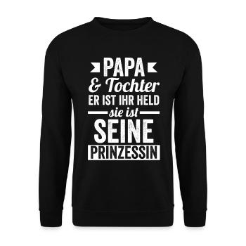 Papa und Tochter - Unisex Pullover - Schwarz - Vorne - Alina (178cm) & Michal (187cm)