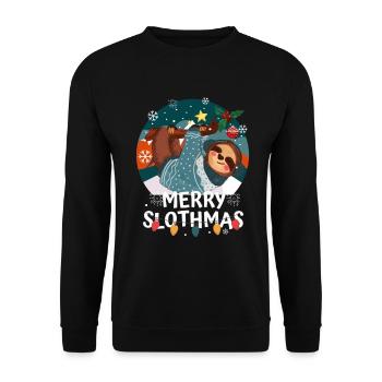 Merry Slothmas Funny Christmas Sloth Lover - Unisex Pullover - Schwarz - Vorne - Alina (178cm) & Michal (187cm)