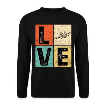 Vintage Love Airplane for Airplane Airline Pilot - Unisex Pullover - Schwarz - Vorne - Alina (178cm) & Michal (187cm)