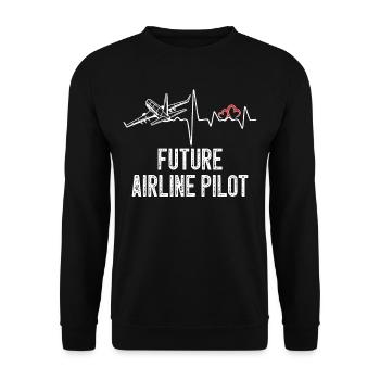 Future Airline Pilot Heartbeat Airplane - Unisex Pullover - Schwarz - Vorne - Alina (178cm) & Michal (187cm)