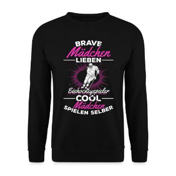Eishockeyspieler Girls Coole Eishockey Mädchen - Unisex Pullover - Schwarz - Vorne - Alina (178cm) & Michal (187cm)