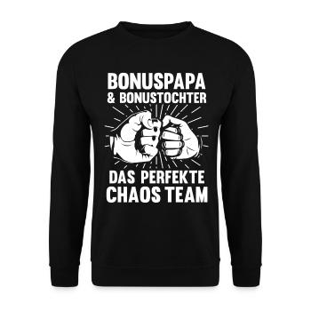 Bonuspapa Bonustochter - Unisex Pullover - Schwarz - Vorne - Alina (178cm) & Michal (187cm)