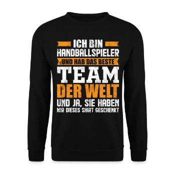 Handball Team Geschenk - Unisex Pullover - Schwarz - Vorne - Alina (178cm) & Michal (187cm)