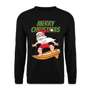 Merry Christmas Weihnachtsmann Surfen - Unisex Pullover - Schwarz - Vorne - Alina (178cm) & Michal (187cm)
