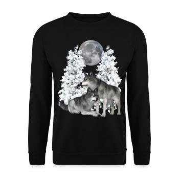 Wolf, Wölfe im Winter - Unisex Pullover - Schwarz - Vorne - Alina (178cm) & Michal (187cm)