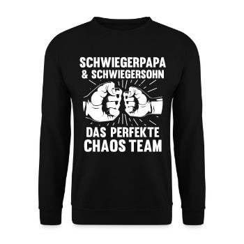 Schwiegerpapa und Schwiegersohn - Unisex Pullover - Schwarz - Vorne - Alina (178cm) & Michal (187cm)