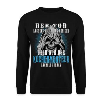 Küchenmonteur Shirt bedruckt - Unisex Pullover - Schwarz - Vorne - Alina (178cm) & Michal (187cm)