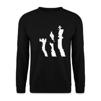 Schach Schachspieler Schachfiguren Silhoutte Chess - Unisex Pullover - Schwarz - Vorne - Alina (178cm) & Michal (187cm)