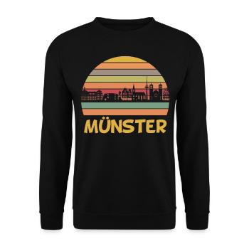 Münster | Retro Münster Skyline Geschenkidee - Unisex Pullover - Schwarz - Vorne - Alina (178cm) & Michal (187cm)