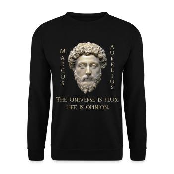 Marcus Aurelius Quote - Universe Is Flux Wisdom - Unisex Sweatshirt - black - Front - Alina (178cm) & Michal (187cm)