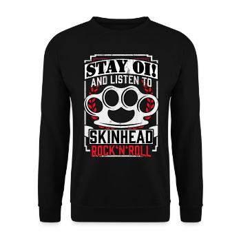 Oi Skinhead Shirt Punk Rock Cheers and Oi - Unisex Sweatshirt - black - Front - Alina (178cm) & Michal (187cm)