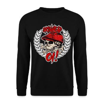 Oi Skinhead Shirt Punk Rock Cheers and Oi - Unisex Sweatshirt - black - Front - Alina (178cm) & Michal (187cm)