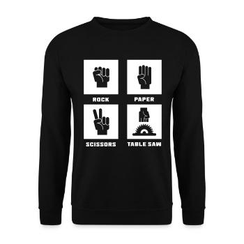 Rock Paper Scissors Table Saw Carpenters - Unisex Pullover - Schwarz - Vorne - Alina (178cm) & Michal (187cm)