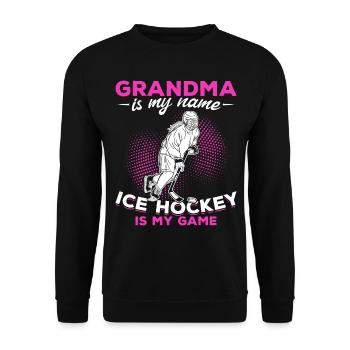 Eishockey Grandma is my Name Ice Hockey Is My Game - Unisex Pullover - Schwarz - Vorne - Alina (178cm) & Michal (187cm)