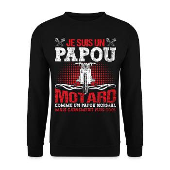 Drôle Papou Motard Grand Père Moto Papy - Sweat-shirt Unisexe - noir - Devant - Alina (178cm) & Michal (187cm)