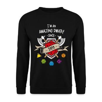 I'm an amazing dwarf since 1979 - Unisex Sweatshirt - black - Front - Alina (178cm) & Michal (187cm)