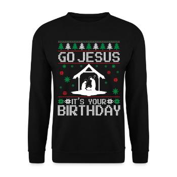 Go Jesus Birthday Team Jesus Weihnachten Lustig - Unisex Pullover - Schwarz - Vorne - Alina (178cm) & Michal (187cm)