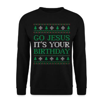 Go Jesus Birthday Team Jesus Weihnachten Lustig - Unisex Pullover - Schwarz - Vorne - Alina (178cm) & Michal (187cm)