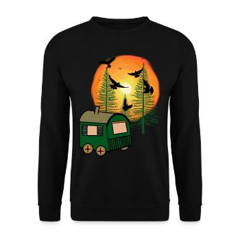 Kleine Hütte Haus Bauwagen Naturliebhaber Freiheit - Unisex Pullover - Schwarz - Vorne - Alina (178cm) & Michal (187cm)