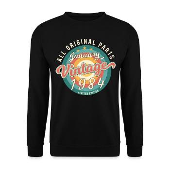 Born January 1984 Original Retro - Unisex Sweatshirt - black - Front - Alina (178cm) & Michal (187cm)