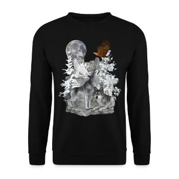 Loups, Hiver, Aigle, Lune - Sweat-shirt Unisexe - noir - Devant - Alina (178cm) & Michal (187cm)