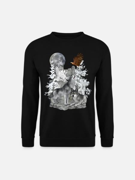 Wolves,Winter, Eagle, Moon - Unisex Sweatshirt - black