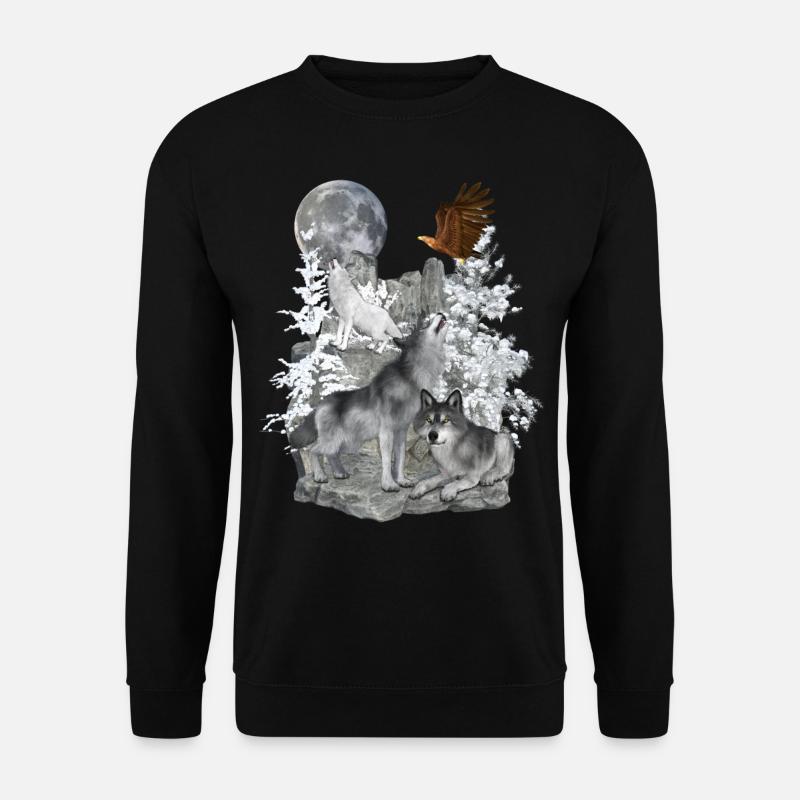 Loups, Hiver, Aigle, Lune - Sweat-shirt Unisexe - noir