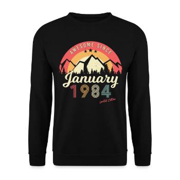 Born January 1984 Mountains Vintage - Unisex Sweatshirt - black - Front - Alina (178cm) & Michal (187cm)