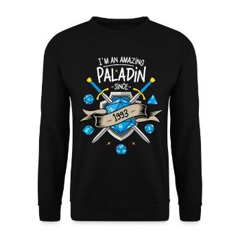 Ich bin seit 1993 ein erstaunlicher Paladin - Unisex Pullover - Schwarz - Vorne - Alina (178cm) & Michal (187cm)