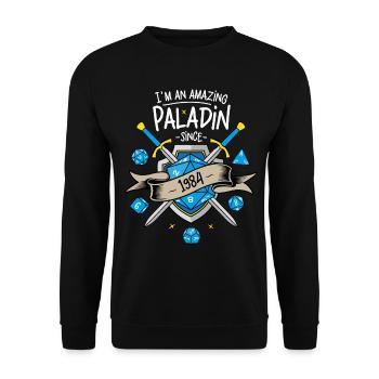 Ich bin seit 1984 ein erstaunlicher Paladin - Unisex Pullover - Schwarz - Vorne - Alina (178cm) & Michal (187cm)