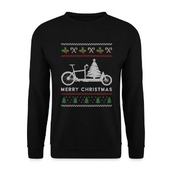 Cargo bike Ugly Christmas Sweater - Unisex Sweatshirt - black - Front - Alina (178cm) & Michal (187cm)
