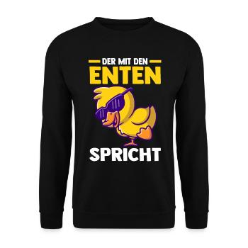 Der mit den Enten spricht - Unisex Pullover - Schwarz - Vorne - Alina (178cm) & Michal (187cm)