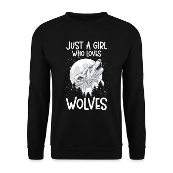 Nur Ein Mädchen, Das Wölfe Liebt Waldtiere Wolf - Unisex Pullover - Schwarz - Vorne - Alina (178cm) & Michal (187cm)