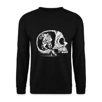 Eishockeyspieler und Skull Eishockeyspieler - Unisex Pullover - Schwarz - Vorne - Alina (178cm) & Michal (187cm)