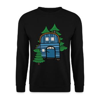 Freak Naturliebhaber Bauwagen Camping Haus Hütte - Unisex Pullover - Schwarz - Vorne - Alina (178cm) & Michal (187cm)
