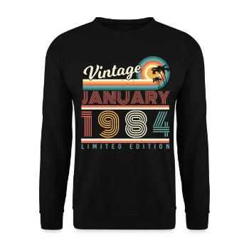 Born 1984 January Vintage - Unisex Sweatshirt - black - Front - Alina (178cm) & Michal (187cm)