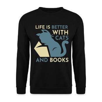 La vie est meilleure avec les chats et les livres - Cat Book - Sweat-shirt Unisexe - noir - Devant - Alina (178cm) & Michal (187cm)