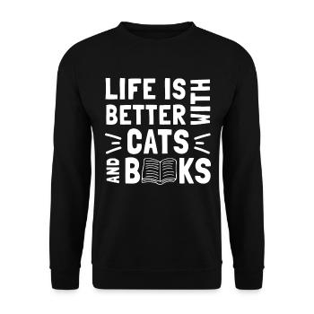 La vie est meilleure avec les chats et les livres - Cat Book - Sweat-shirt Unisexe - noir - Devant - Alina (178cm) & Michal (187cm)