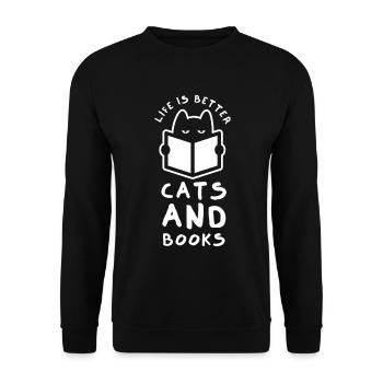 La vie est meilleure avec les chats et les livres - Cat Book - Sweat-shirt Unisexe - noir - Devant - Alina (178cm) & Michal (187cm)